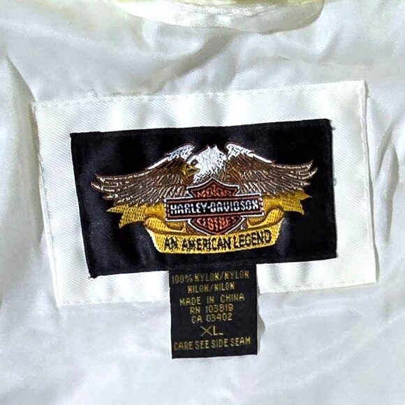 Vtg Harley-Davidson Womens White & Orange Jacket Logo Cropped Racing Bikercore - Picture 8 of 11
